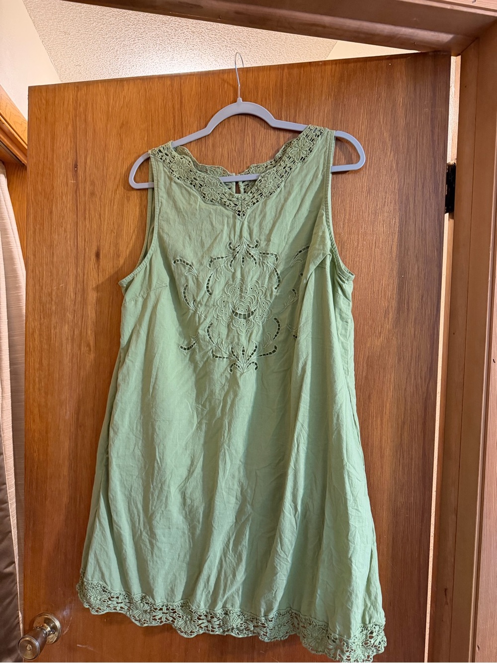 Universal Thread Light Green Crochet Trim Mini Dress